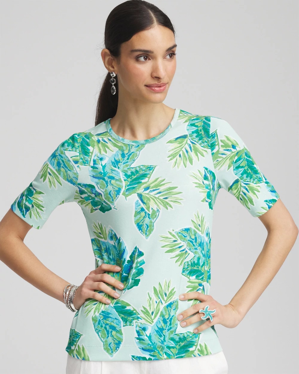 Chico's Pima Short Sleeve Everyday Tee TEAL WATERS