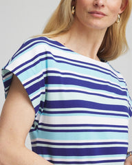 Chico's Stripe Modern Cap Sleeve Tee PARADISO BLUE