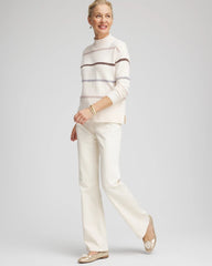 Chico's Sequined Stripe Pullover Sweater ENGLISH CREAM