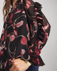 Chico's Georgette Celtic Blooms Blouse BLACK