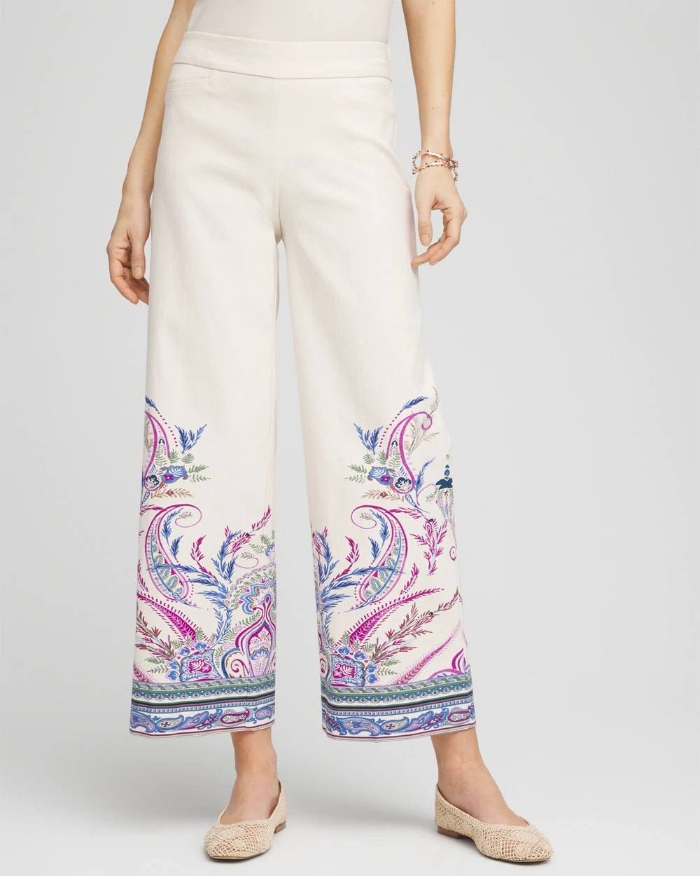 Chico's Brigitte™ Paisley Wide-Leg Cropped Pants VANILLA CREAM