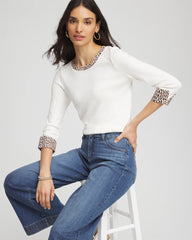 Chico's Pima Jewel Neck Contrast Tee ECRU