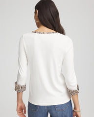 Chico's Pima Jewel Neck Contrast Tee ECRU