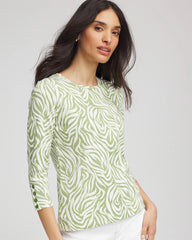 Chico's Pima Button Sleeve Tee GRASSY GREEN
