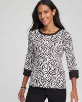 Chico's Pima Jewel Neck Contrast Tee BLACK