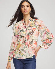 Chico's Floral Jacquard Tie-Front Blouse CASHEW