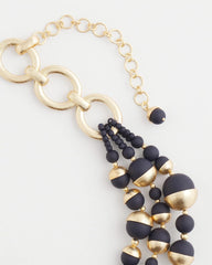 Chico's Gold & Navy Bead Necklace NAVY