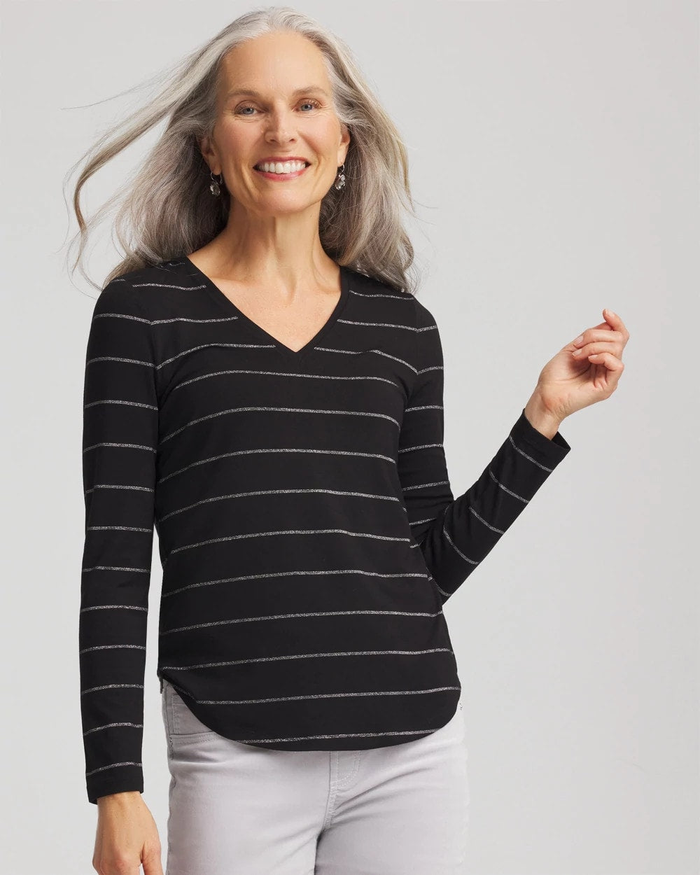 Chico's Touch of Cool™ Lurex Layering Tee BLACK