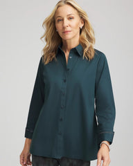 Chico's Rhinestone Embellished Poplin Tunic TEAL SHADOW