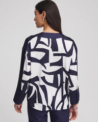 Chico's Satin Geo Print Blouse PASSPORT BLUE