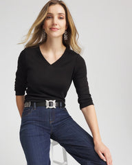 Chico's Pima Cotton 3/4 Sleeve Tee BLACK