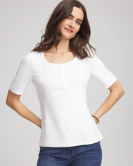 Chico's Pima Cotton Henley Tee ALABASTER