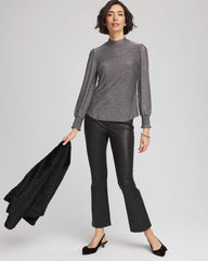 Chico's Sparkle Smocked Top SILVER GLITTER
