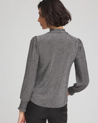 Chico's Sparkle Smocked Top SILVER GLITTER