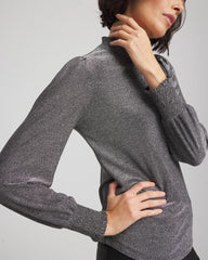 Chico's Sparkle Smocked Top SILVER GLITTER