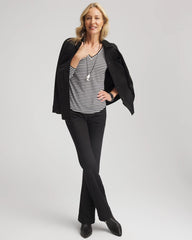Chico's Striped V-Neck Layering Tee BLACK