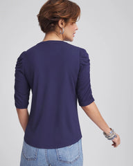 Chico's Ruched Sleeve Knit Tee PASSPORT BLUE