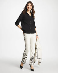 Chico's Collared Rib Mix Henley BLACK