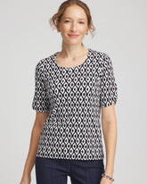 Chico's Printed Pima Elbow Sleeve Tee BLACK
