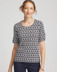 Chico's Printed Pima Elbow Sleeve Tee BLACK
