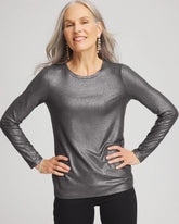 Chico's Touch of Cool™ Foil Long Sleeve Layering Tee MOON SHADE GRAY