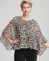 Chico's Travelers™ Animal-Print Bubble-Hem Chiffon Blouse DEEP TAUPE