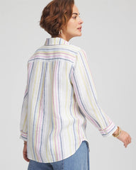 Chico's No Iron™ Multi Stripe Linen Shirt LAVENDER SKIES