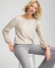 Chico's Drizzled Sequins Bubble-Hem Top CHAMPAGNE FIZZ