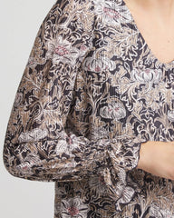 Chico's Bloom Crinkle Bodre Top GRAPHITE GRAY