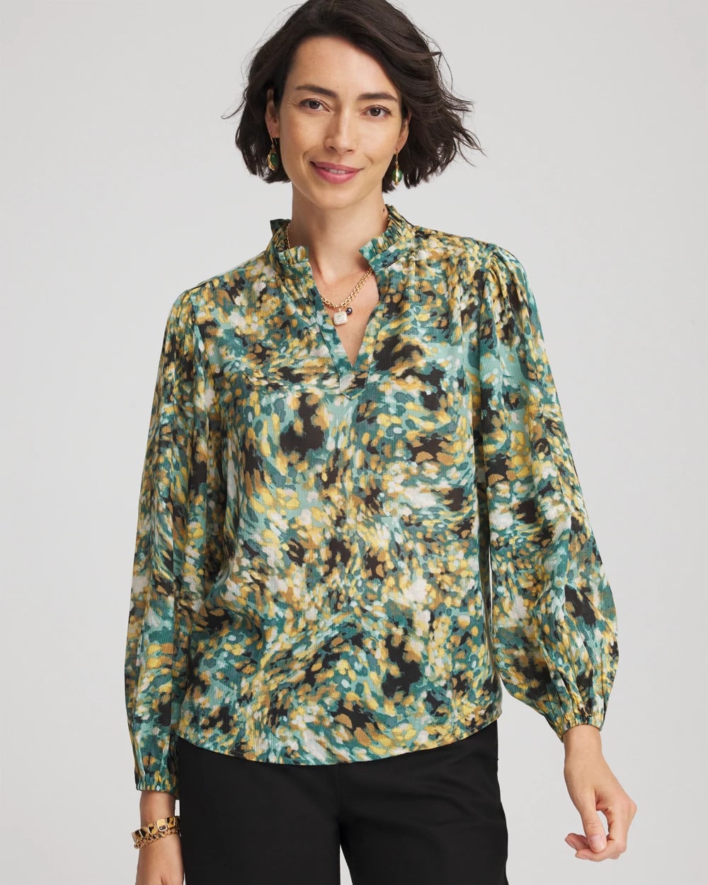 Chico's Crinkle Relaxed-Fit Blouse DARKEST SPRUCE