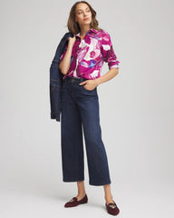 Chico's No Iron™ Floral-Paint-Print Shirt COBALT STONE
