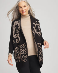 Chico's Ottoman Jacquard Cocoon Cardigan BLACK