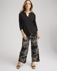 Chico's Cotton Slub Henley Shirt BLACK