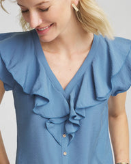 Chico's Crepe Ruffle-Trim Blouse BLUE LOTUS