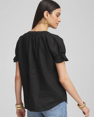 Chico's Linen Flutter-Sleeve Popover Top BLACK