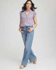 Chico's Cheetah Print Ruffle-Collar Blouse VIOLET AURA