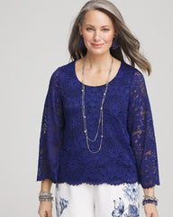 Chico's Scalloped Hem Lace Top BLUE CASA