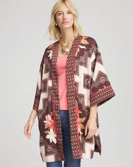 Chico's Long Mixed-Print Kimono CACAO