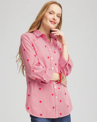 Chico's No Iron™ Stars & Stripes Sateen Shirt RED GLOW