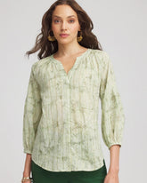 Chico's Lurex Stripe Cotton Blouse SALTED LIME