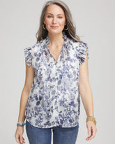 Chico's Butterfly Ruffle Collar Blouse PALE TURQ BLUE