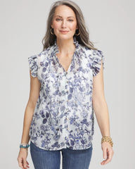 Chico's Butterfly Ruffle Collar Blouse PALE TURQ BLUE