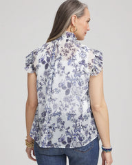 Chico's Butterfly Ruffle Collar Blouse PALE TURQ BLUE