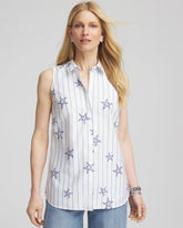 Chico's No Iron™ Starfish Striped Sleeveless Sateen Shirt OPTIC WHITE