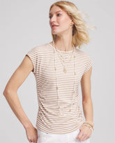 Chico's Neutral Striped Cap Sleeve Dolman Tee CAFE AROMA