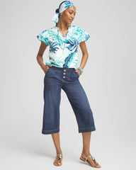 Chico's Notch Neck Cap Sleeve Tee PARADISO BLUE