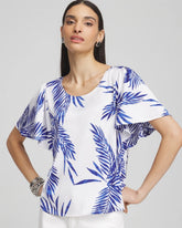Chico's Flutter Sleeve Satin Top BLUE CASA