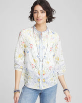 Chico's Floral Billow-Sleeve Blouse MELON MAMBO