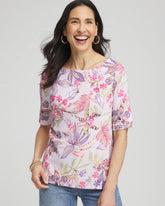 Chico's Tropical Floral Pima Tee GENTLE LAVENDER