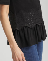 Chico's Chevron Sequin Peplum Linen Tee BLACK